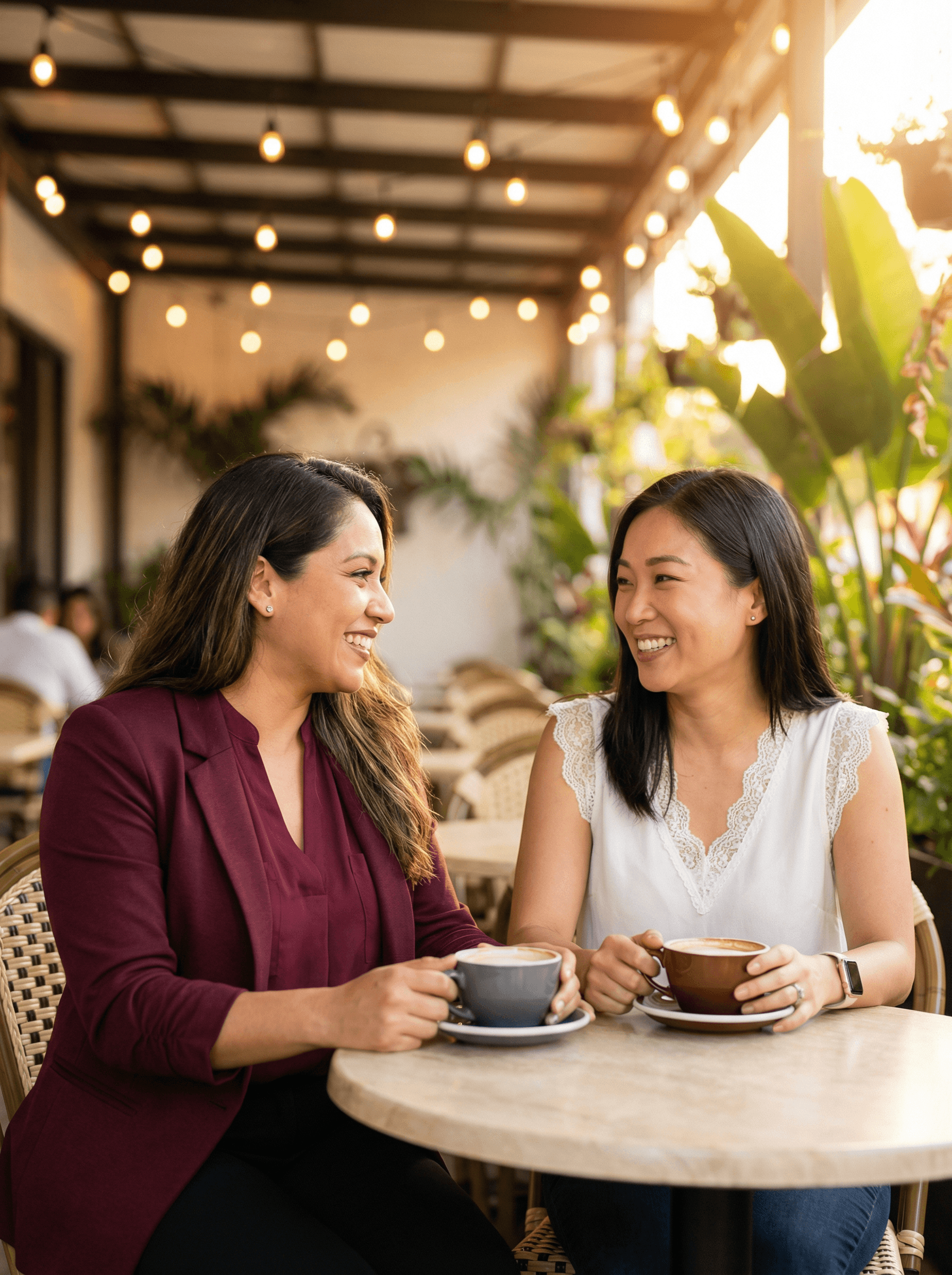 Latina woman and Asian woman couple